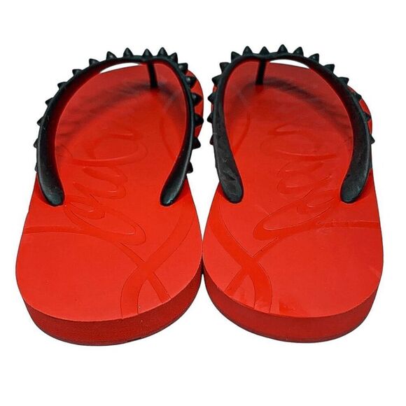 Christian Louboutin Studded Black Rubber Loubi Flip Flop Thong Sandal EU 37 US 7 - Picture 7 of 10
